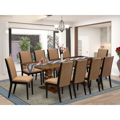 L'ensemble de table de salle à manger 5 pièces comprend une table de cuisine rectangulaire amovible et 4 chaises rembourrées en tissu de lin sable clair, noyer antique