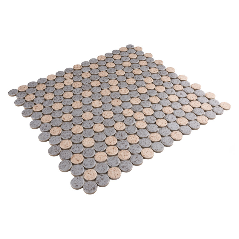 Hudson Penny Round Cookies/Cream 11-7/8" x 12-5/8" Porcelain Mosaic Tile