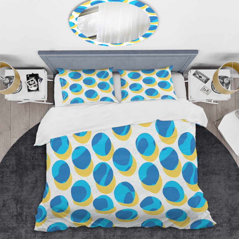 Motif de cercle bleu - ensemble de housse de couette abstrait - polyester microfibre