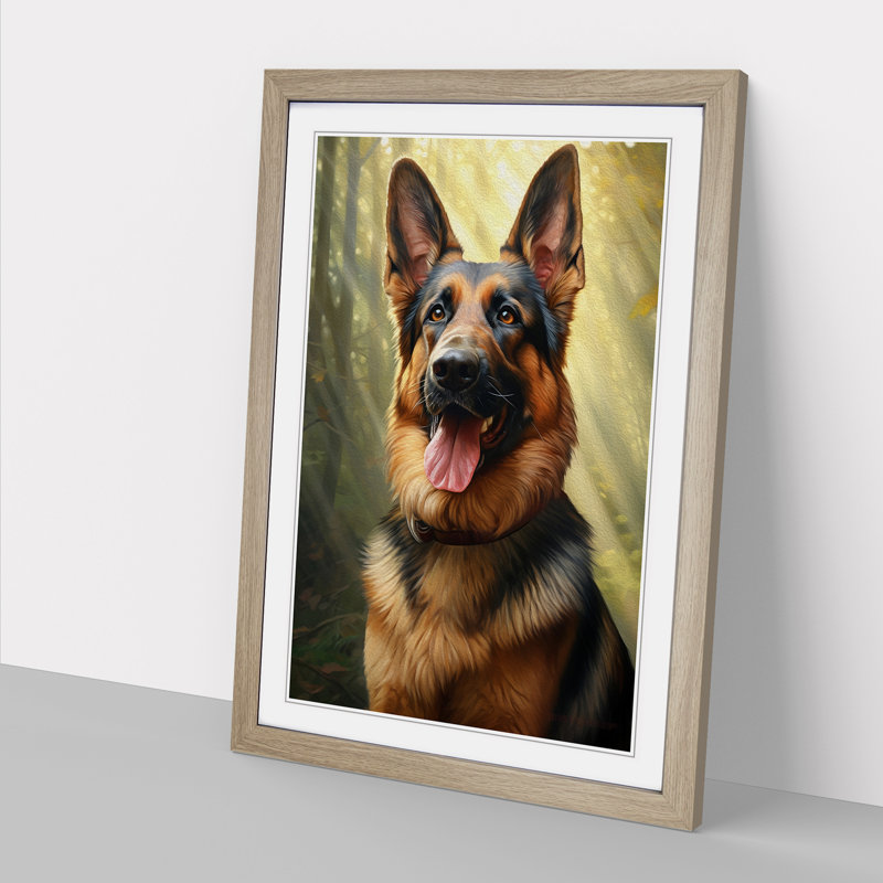 German Shepherd Realism - Framed Print, Oak, 46cm H x 34cm W x 2cm D