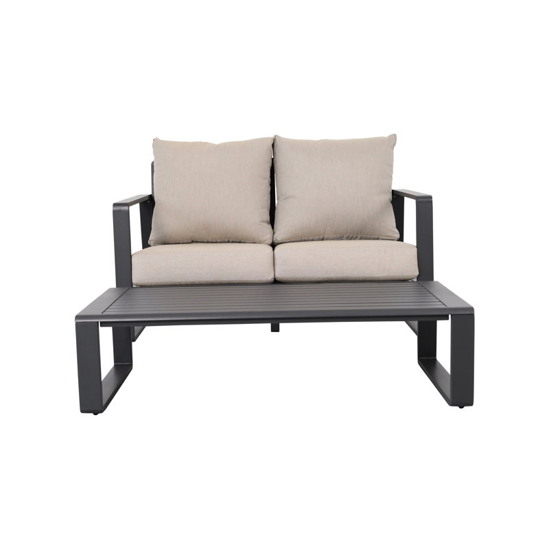 Double avec coussins blanc laiteux no. 5453 et table basse rectangulaire. Aluminium conçu pour une utilisation durable. Articles de table spacieux et durables. Surface divers articles. Rehausser
