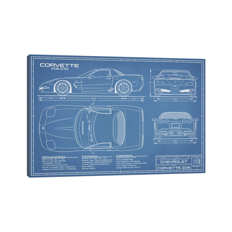 «Corvette (C5) Z06 Blueprint» par Action Blueprints, impression sur toile tendue, H 18 po x l 26 po x P 1,5 po
