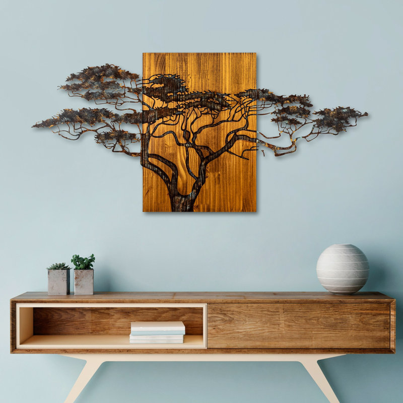 Hand-Painted Decorative Wooden Wall Accessory, 145 x 70 x 5 cm, 100% Solid Wood (Thickness: 5 cm) & Durable Metal (Thickness: 0 cm)