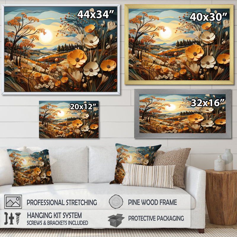 «Countryside Golden Meadows II», reproduction sur toile, Cadre naturel flottant, H 30 po x l 40 po x P 1,5 po