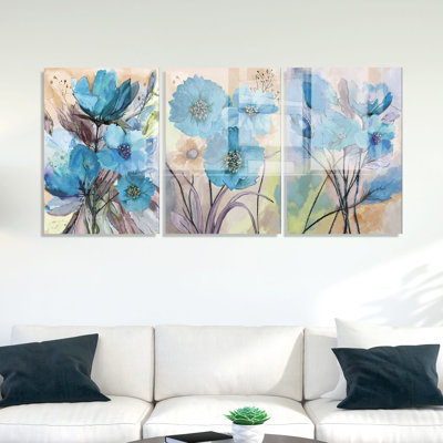 Élégant ensemble d'art mural en verre trempé (3 pièces), 11,8 po x 17,7 po chacun | 100% verre trempé, épaisseur: 0,16 pouce | Superbe peinture décorative pour décoration intérieure moderne, élégante et durable