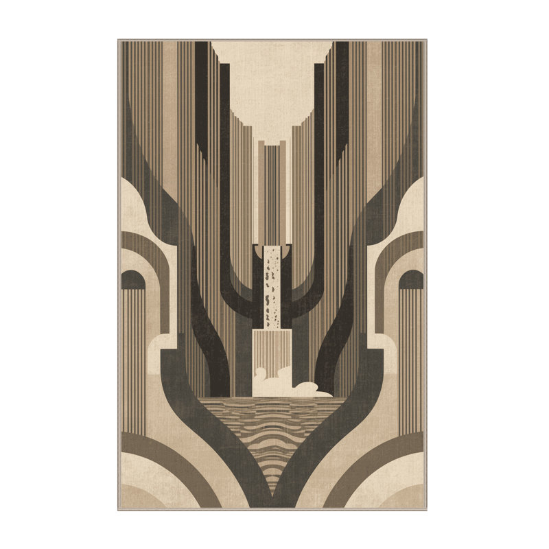 Tapis art déco lavable à la machine Panameno - beige, 7x10