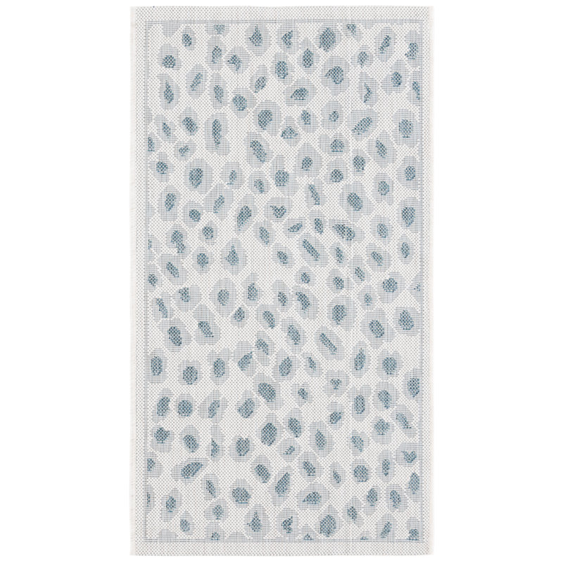 Ivory and Blue Non-slip Synthetic Square Rug