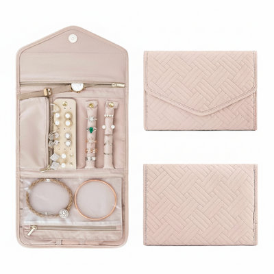 Soft Pink Bag Foldable Jewelry Case for Journey-Rings, Necklaces, Bracelets, Earrings