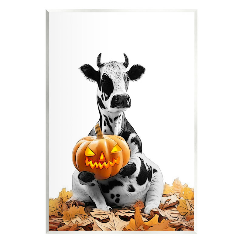 Vache avec citrouille-lanterne par Annalisa Latella, H 19 po x l 13 po x P 0,5 po