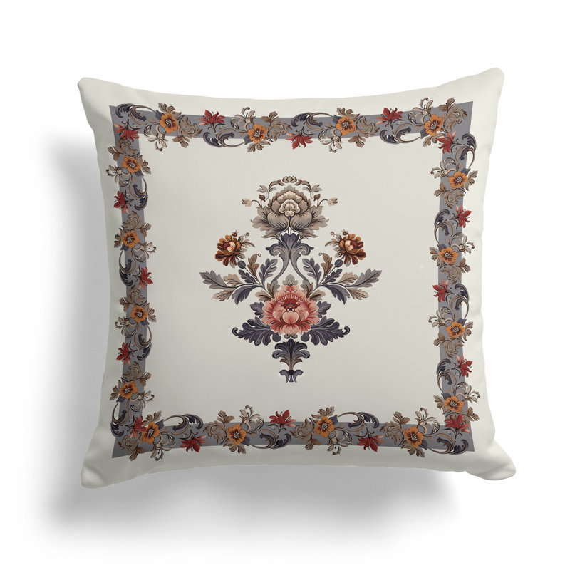 Opulent Flora Frames  Square Throw Pillow, 16"H x 16"W, Gray/Red