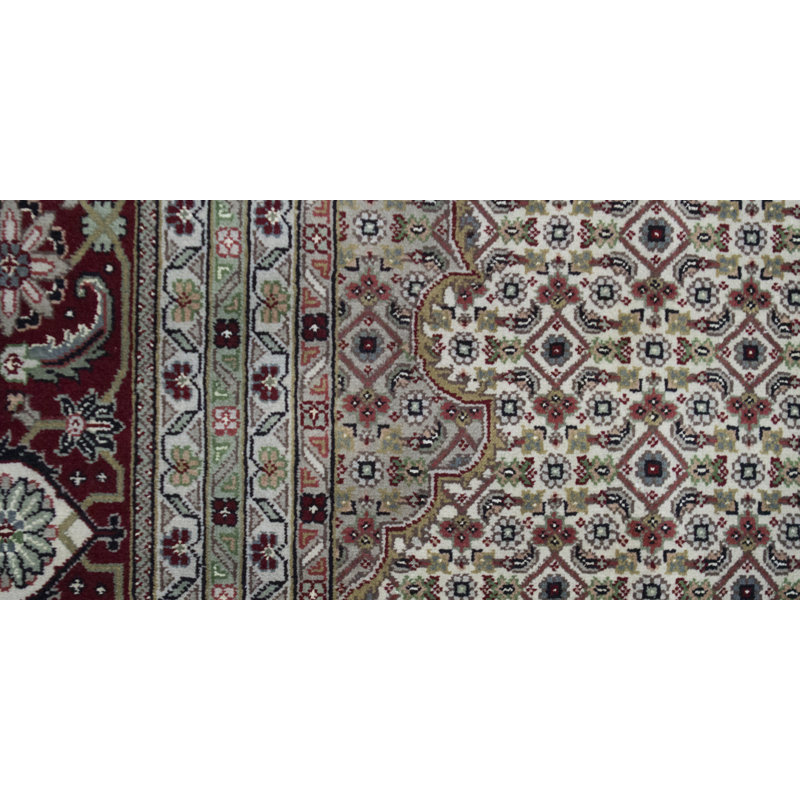 Hand-Knotted High-Quality Cream and Red Area Rug