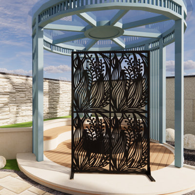 Freestanding Decorative Privacy Screen - Outdoor & Indoor Divider with Hollow Design, Galvanized Metal Privacy Partition for Balcony Patio Garden Room by FLASH VAYNE
