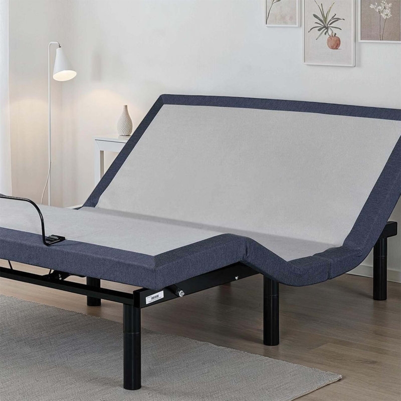Base de lit double réglable avec réglages de la tête et du pied, Bleu/Gris, Lit double
