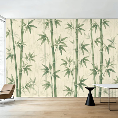 Peel and Stick Wallpaper Bamboo Forest Green Tones Beige Wall Murals 69"H x 96"W Removable PVC Wall Paper Self-Adhesive Wall Decor for Bedroom Living Room Home Office