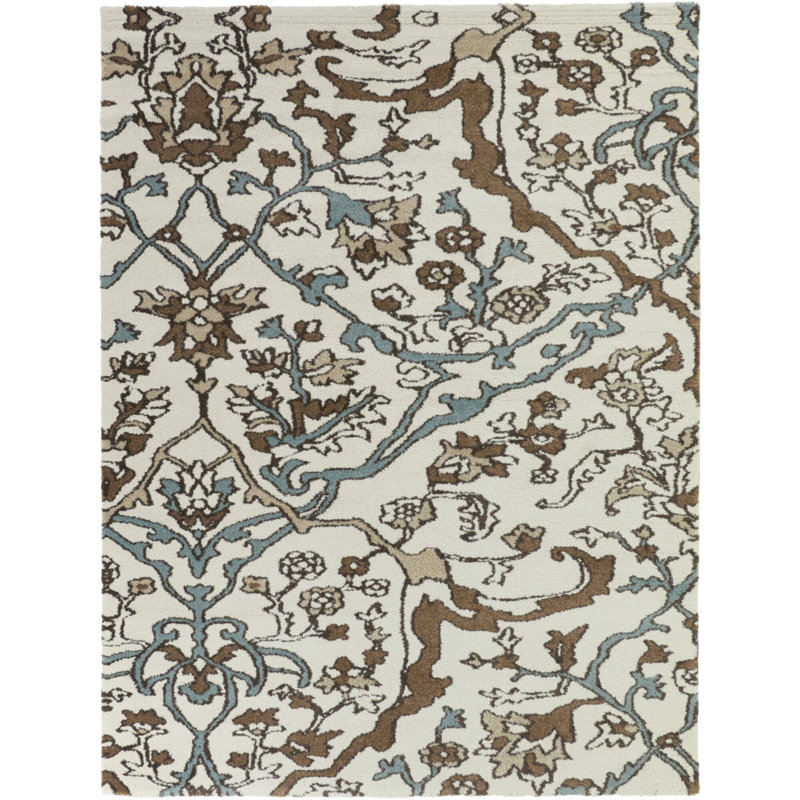 Lucania Rust/Blue/Cream Floral Transitional Area Rug, Rectangle 7'10" x 10'