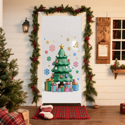 35 X 71 Inch Christmas Door Cover - Santa Claus Pattern - Christmas Day Door Decoration - Festival Party Decoration