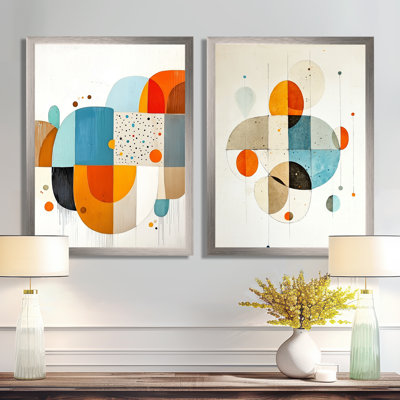 Mid Century Forms Radiant of Geometric III - Modern Abstract, art mural 2 pièces