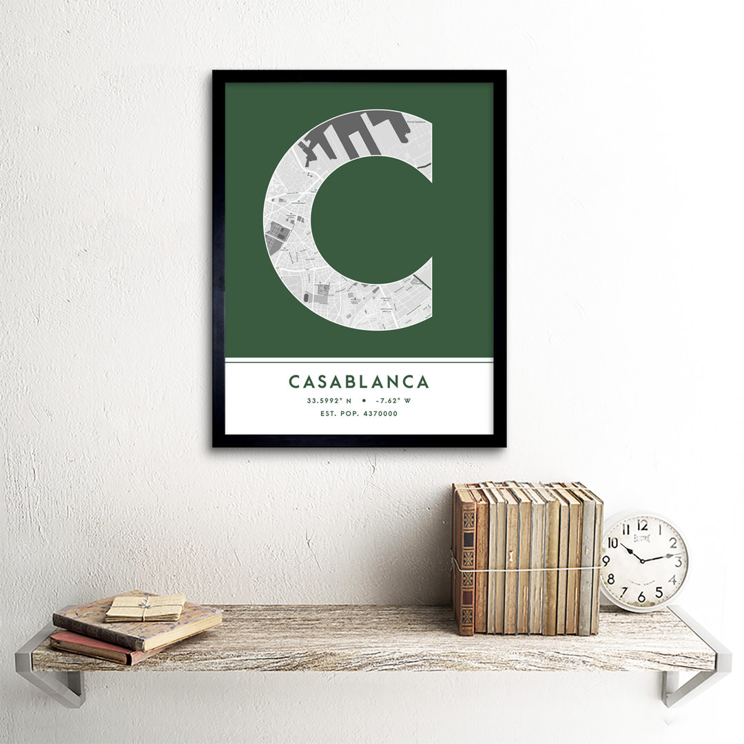Casablanca Morocco City Map Green - Single Picture Frame Typography