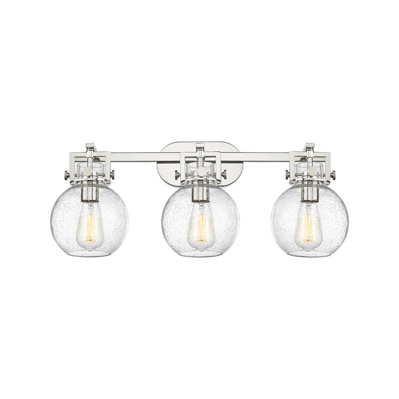 Laia - 3 lumières - 27 po - Nickel poli - Abat-jour granuleux - Éclairage pour meuble-lavabo, Seedy, Polished Nickel