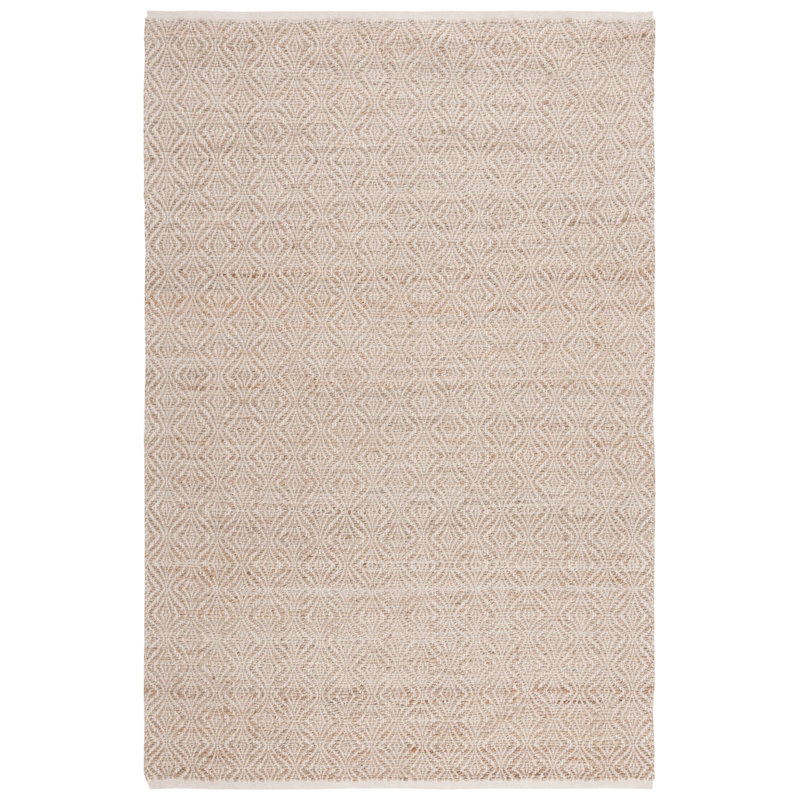 Janeski Natural Fiber Hand Woven Jute/Cotton Solid Color Rug in Beige, Rectangle 9' x 12'