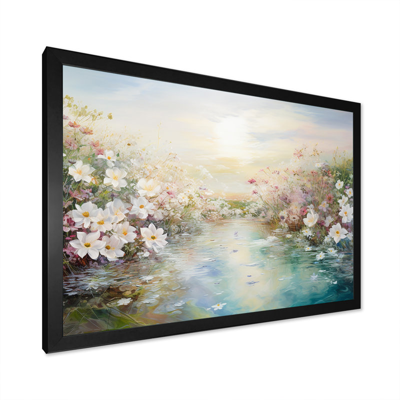 «Simplity Wreath Green Flower Field I» sur toile, Cadre simple noir, H 16 po x l 32 po x P 1 po