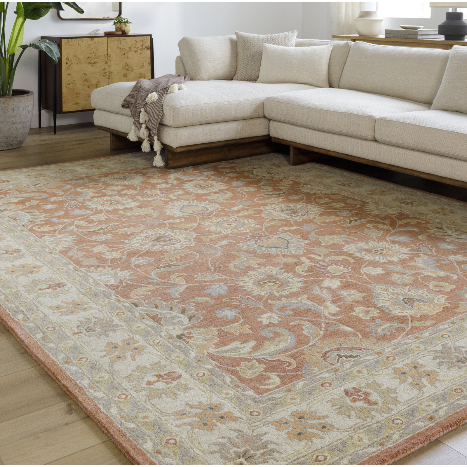 Arden Orange Hand-Tufted Wool Floral Rug, Rectangle 9' x 12'