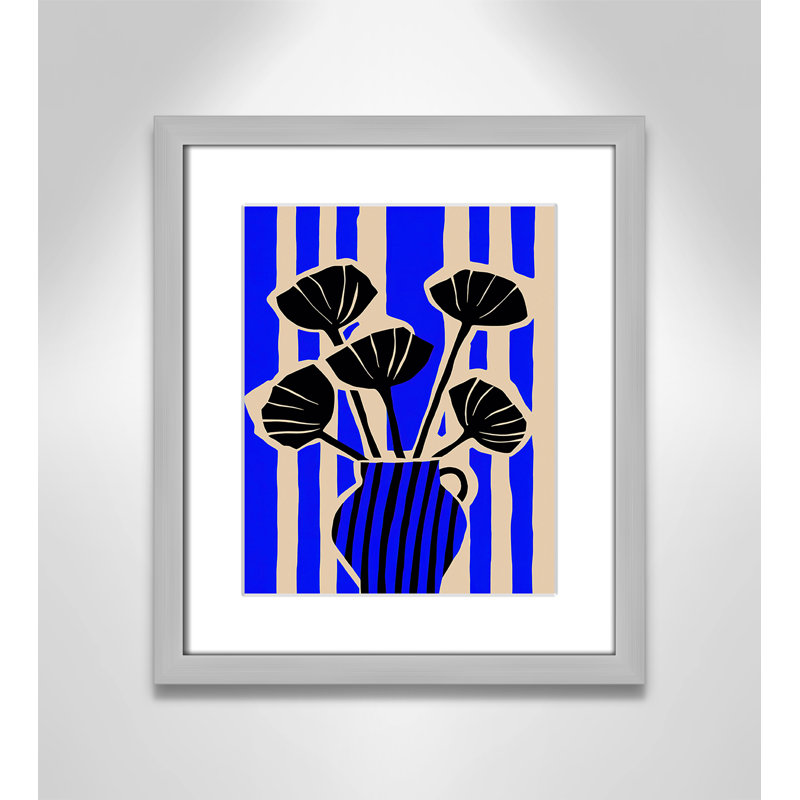 Vase rayé imprimé de fleurs par Treechild, Argent mat, Imprimé mat, L 13 po x H 15 po
