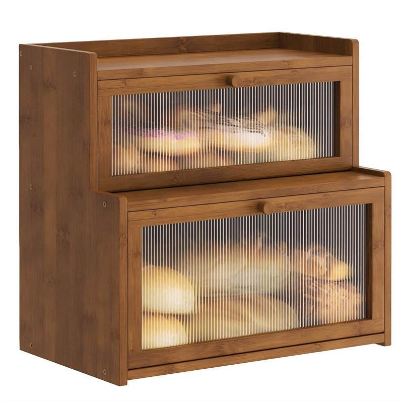 Boîte à pain à double couche en bambou pour comptoir de cuisine, contenant de rangement de pain de comptoir, rangement de pain contenant de pain avec support à pain de fenêtre. (Vert)