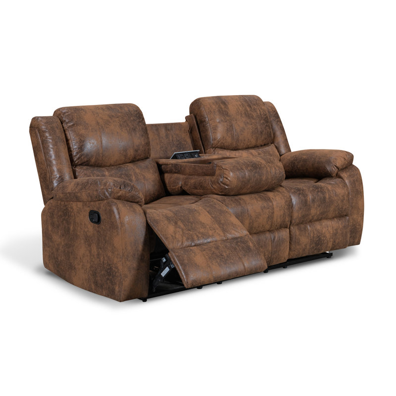 Toolleen 3 Seater Faux Leather Recliner, Bown