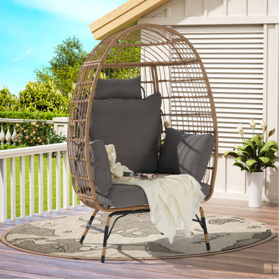 Fauteuil à œufs en osier, fauteuil à œufs en rotin pour l'intérieur et l'extérieur, grand fauteuil surdimensionné de 600 lb avec coussin et coussin pour la véranda, la cour arrière et le balcon