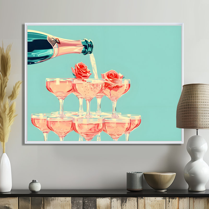 Champagne champagne bulles - Art mural champagne, Toile encadrée flottée blanche, H 12 po x l 20 po x P 1 po