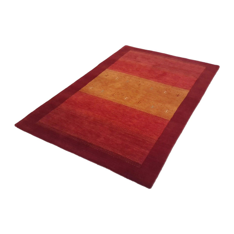 Tapis rayé rouge / jaune en coton / laine fait à la main 4 pi x 6 pi