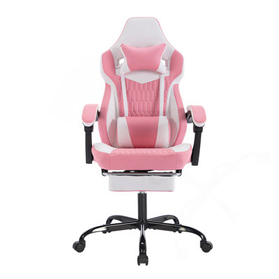 Gaming Chair With Footrest, High Back Gaming Chairs PVC Leather Ergonomic Office Gamer Chair Headrest Lumbar Support Racing Style Video Gaming Chair (Black White)