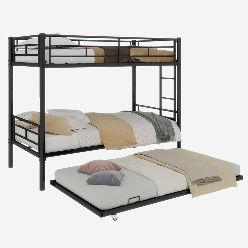 Heavy-Duty Sturdy Meta Twin Over Twin Bunk Bed/L/ Noise Reduced/ Safety Guardrail/No Box Spring Needed,Black, Black