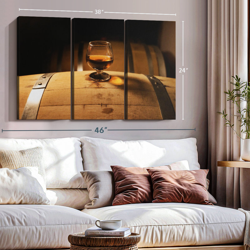 «Whiskey Glass On Barrel» sur toile, H 24 po x l 38 po x P 1,25 po