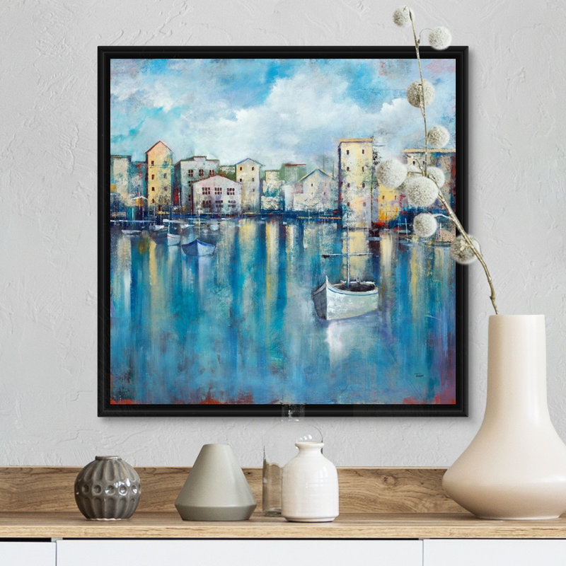 " Inner Harbour " by Jason Jarava, 18" H x 18" W x 1.75" D, Black Floating Frame Canvas