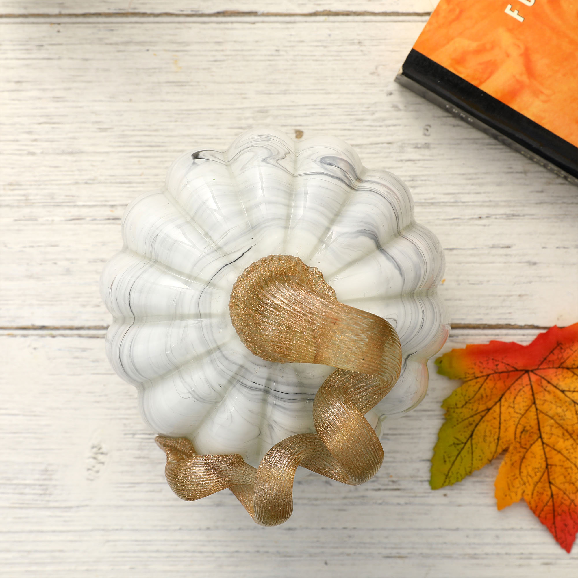2 Piece Crackle Glass Pumpkin Set, Gray, 5.91" H x 4.72" W x 4.72" D