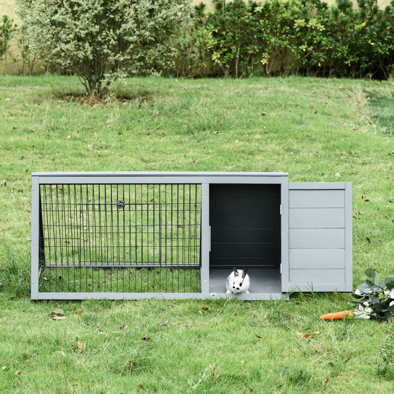 Cage à lapin en bois avec fil extérieur et fil ventilé - 46 po x 24 po, gris, compact pour fil de ventilation pour petits animaux 24 po, animaux de compagnie portables gris