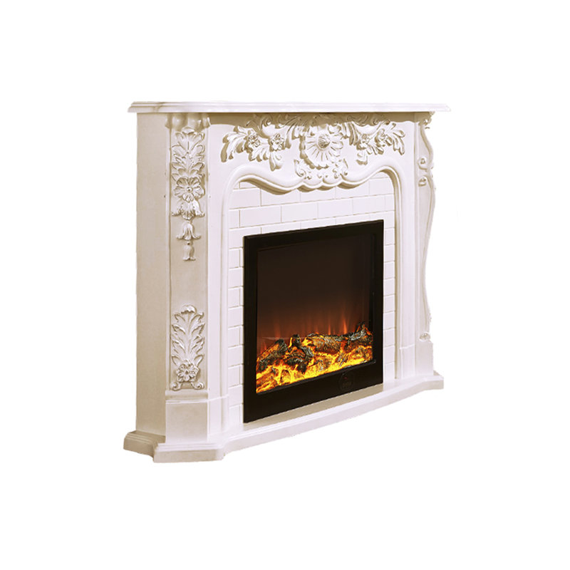 European-style solid wood decorative fireplace cabinet with simulated flame electric fireplace core, White