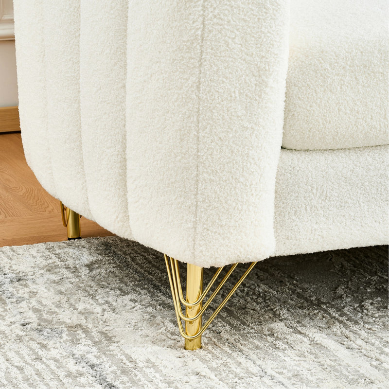Moderne 2 places 61 po blanc avec pieds dorés, chenille pour petites chambres parfaites en métal