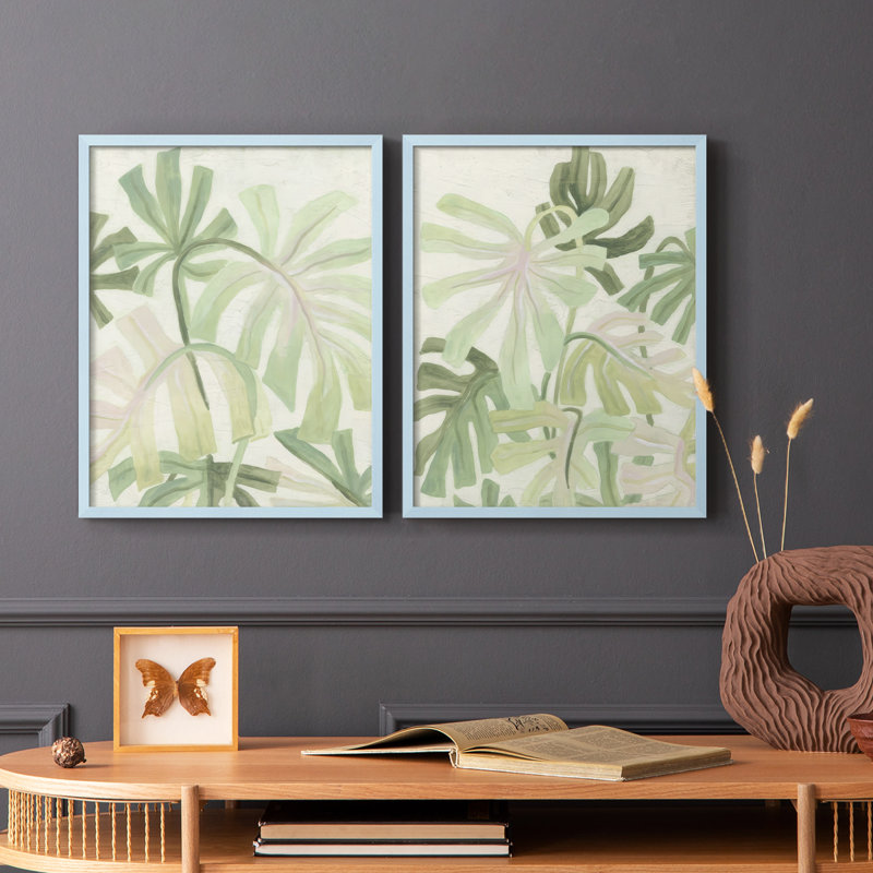 Impression encadrée I-Premium entrelacée Palms - prête à être accrochée - aucun clou requis - aucun clou requis, Bleu