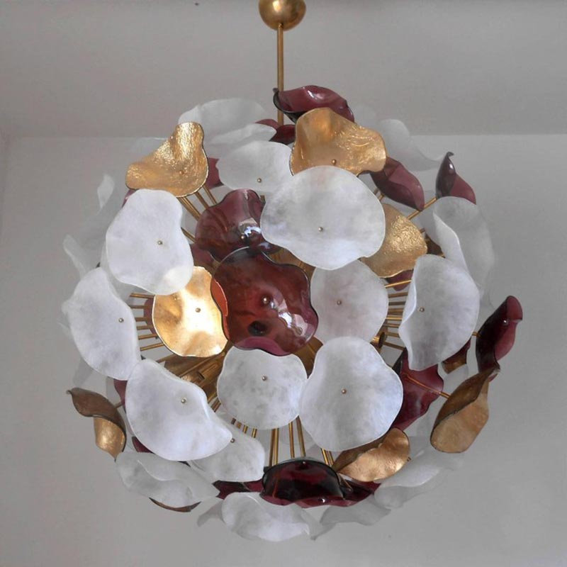 Lustre globe en laiton 36 lumières Murana, Nickel noir, Argent argent, 47” Length x 47” Width x 63” Height