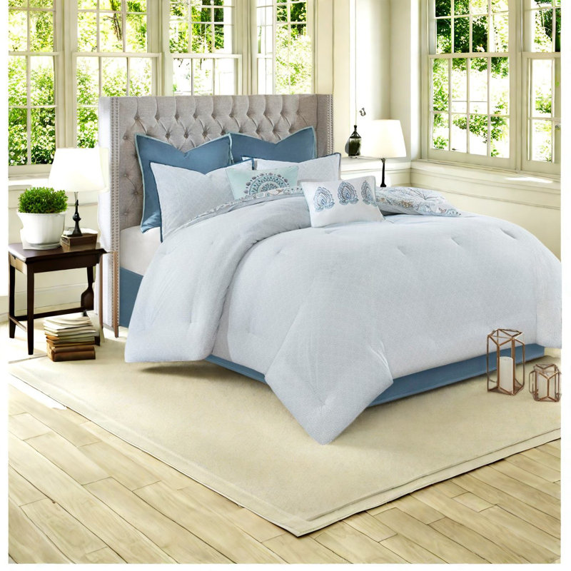 Premium Cotton Bedding Set, Blue Floral Pattern, Shabby Chic Style