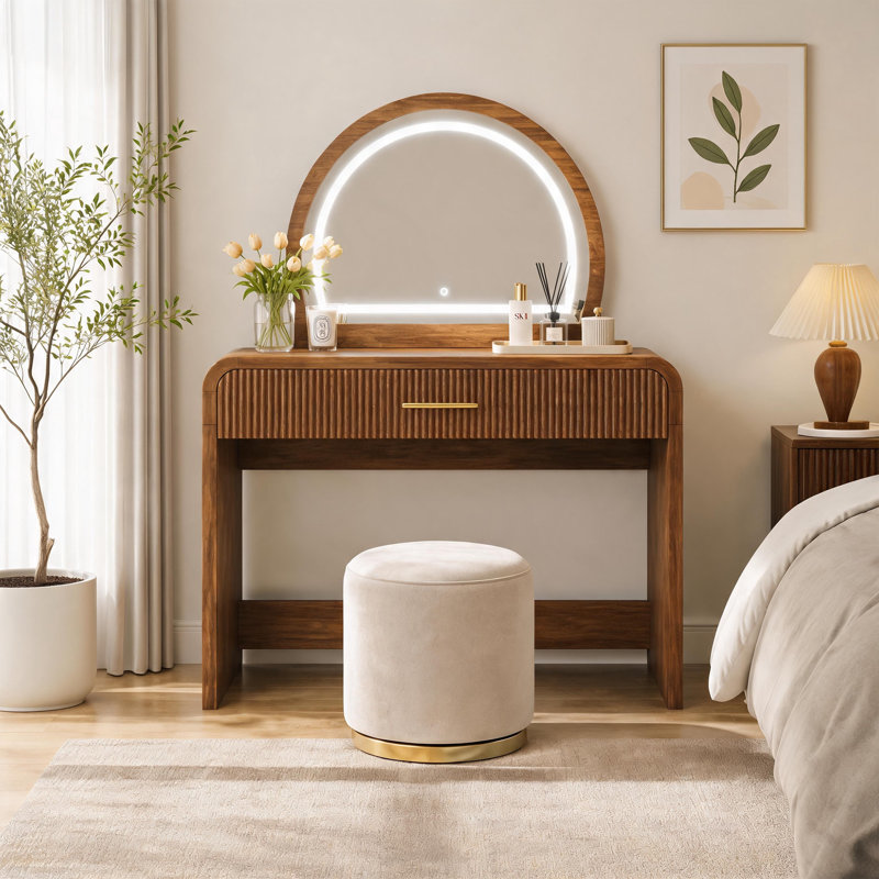 Coiffeuse de maquillage avec miroir à lumière tactile à écran tactile, coiffeuse de rangement à tiroir pour chambre à coucher