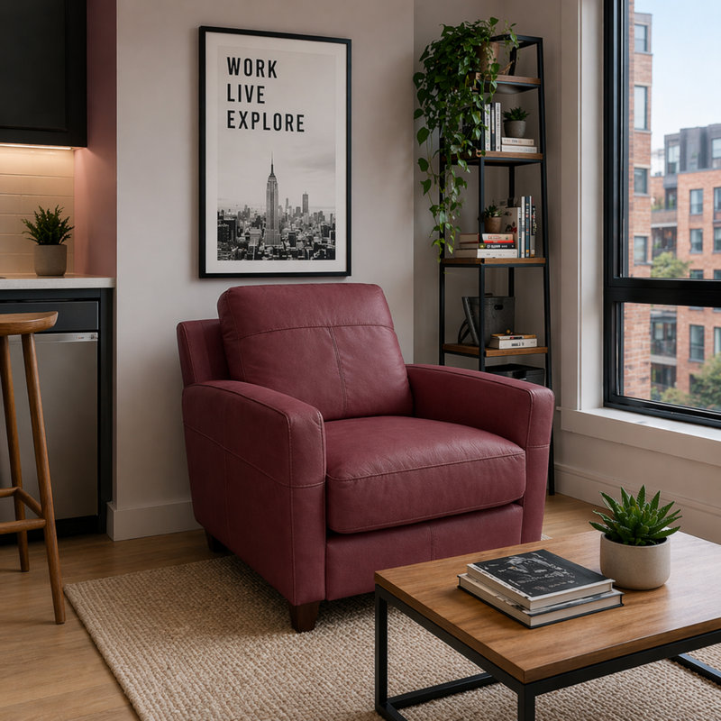 Fauteuil en cuir Archdale, Chair, Cuir véritable vin