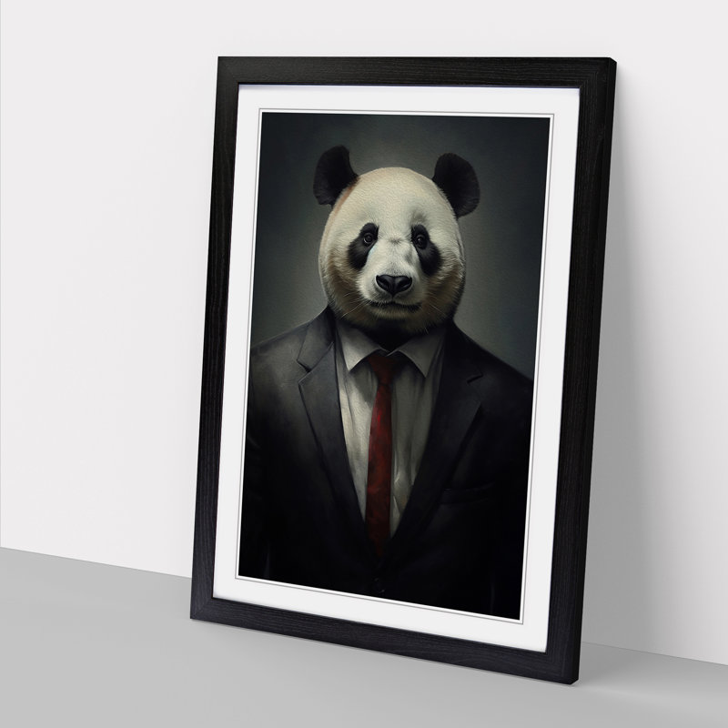 Panda In A Suit No.2 - Single Picture Frame Print on Wood, Black , 34cm H x 25cm W x 2cm D