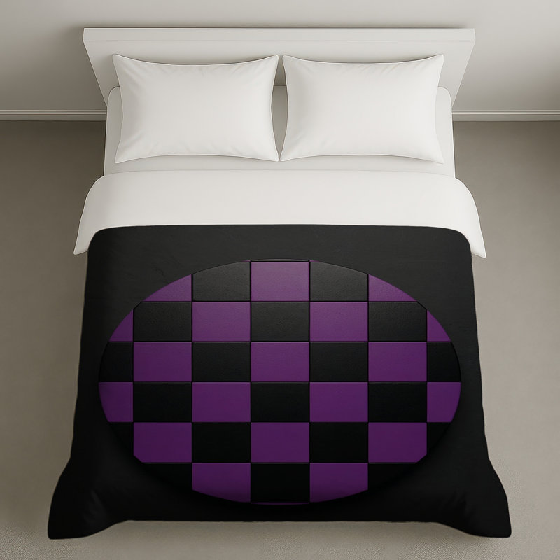 Housses de couette à carreaux violets, Très grand lit