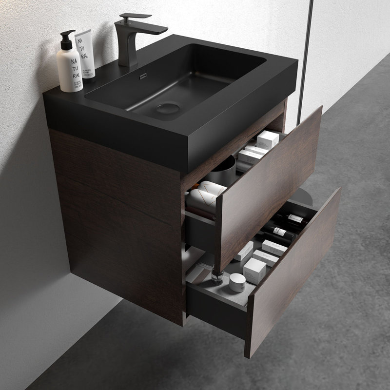 BB02-24-109, lavabo à quartz intégré SANS drain et robinet, couleur noir mat