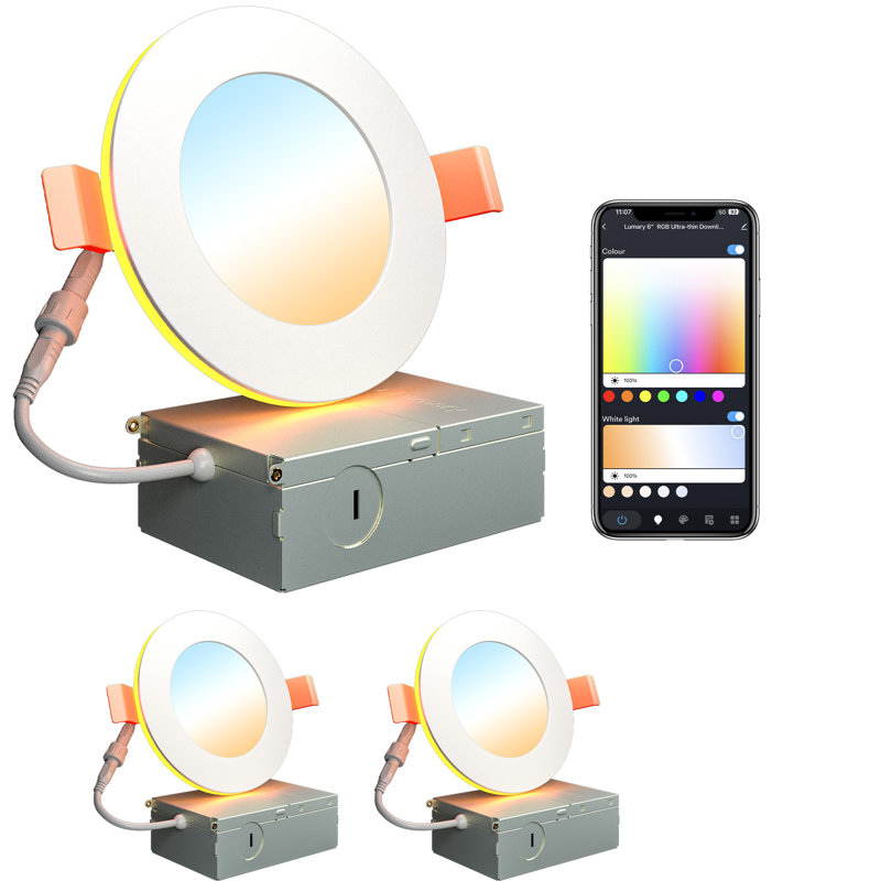 Ensemble d'éclairage DEL intelligent avec anneau RVB / nuit, température de couleur réglable, compatible avec Alexa / Google Assistant / télécommande BT (paquet de 2)