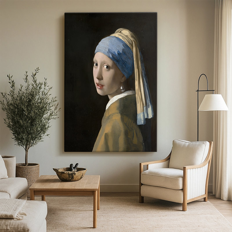 Fille avec une boucle d'oreille perle - Toile tendue avec châssis par Johannes Vermeer, 40 po x 60 po